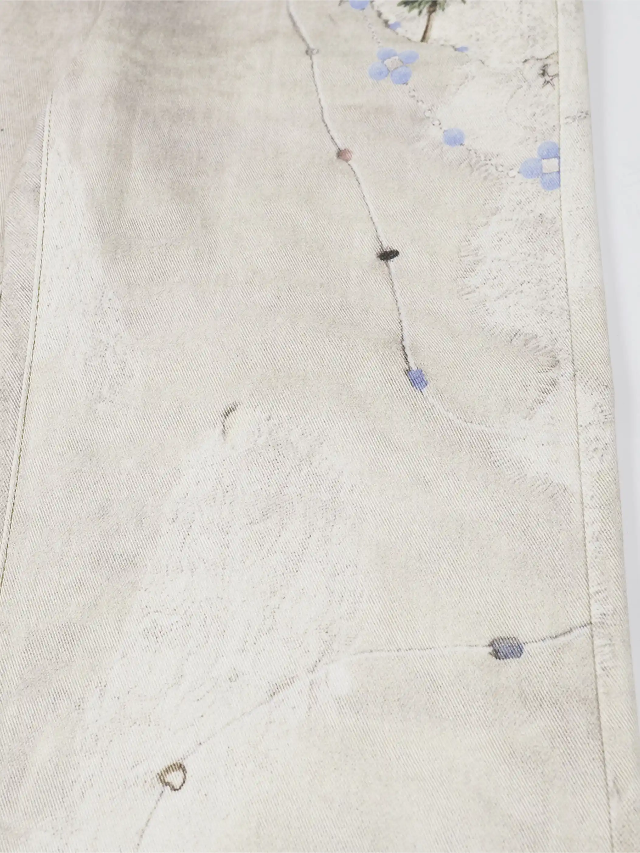 Beige Wide Leg Vintage Printed Jeans-S1026 - Image 4