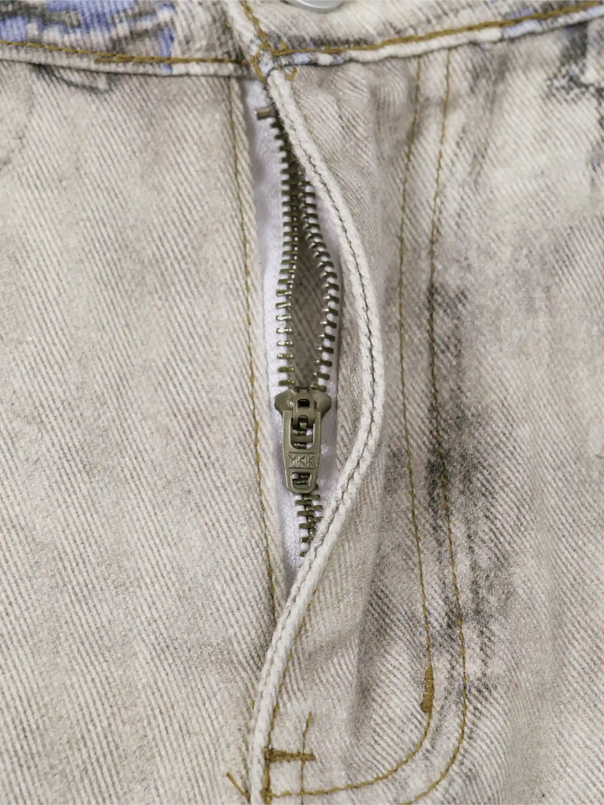 Beige Wide Leg Vintage Printed Jeans-S1026 - Image 5