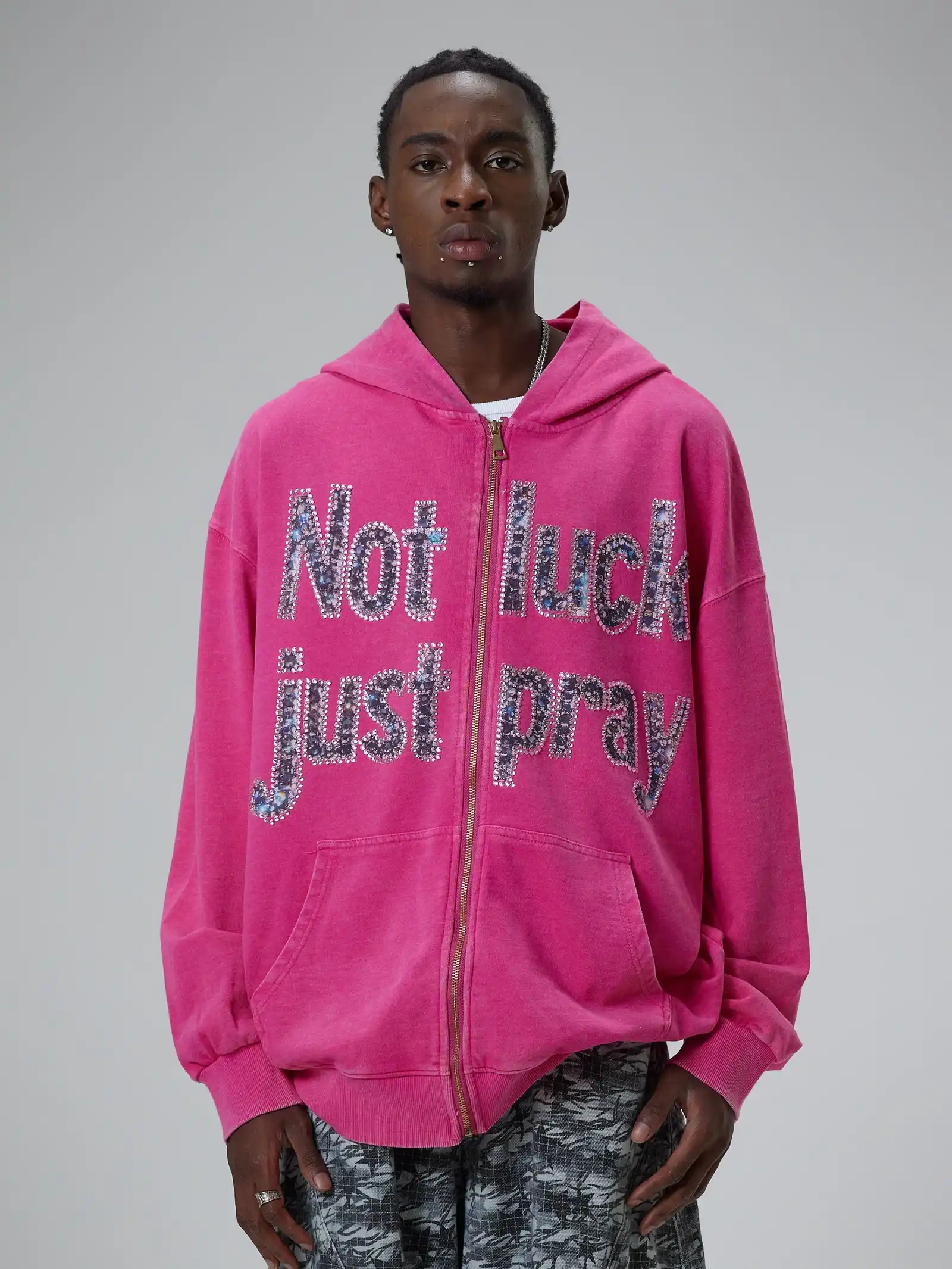 Diamond Graffiti No Luck Just Pray Hoodie-069L - Image 10