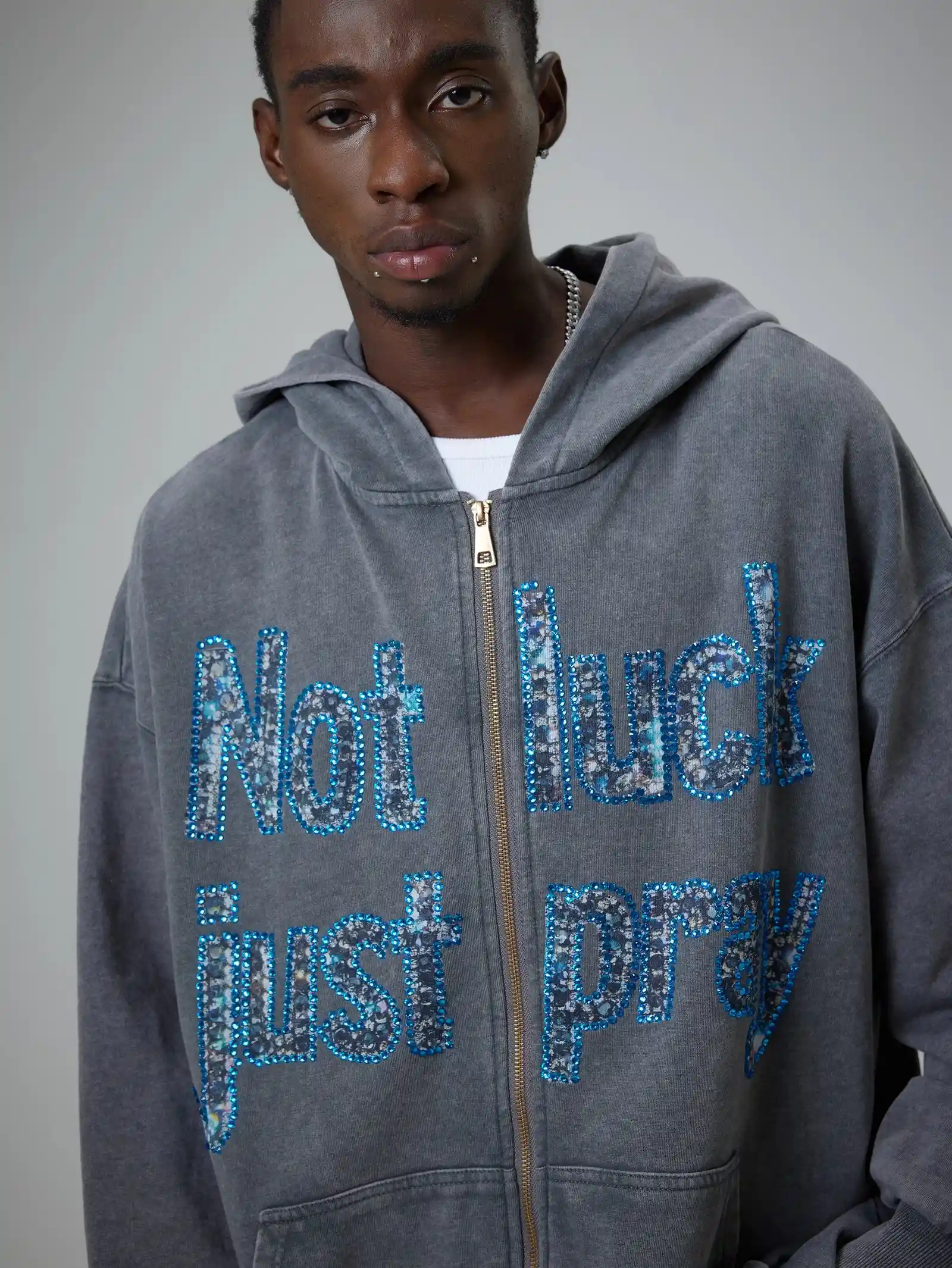 Diamond Graffiti No Luck Just Pray Hoodie-069L - Image 3