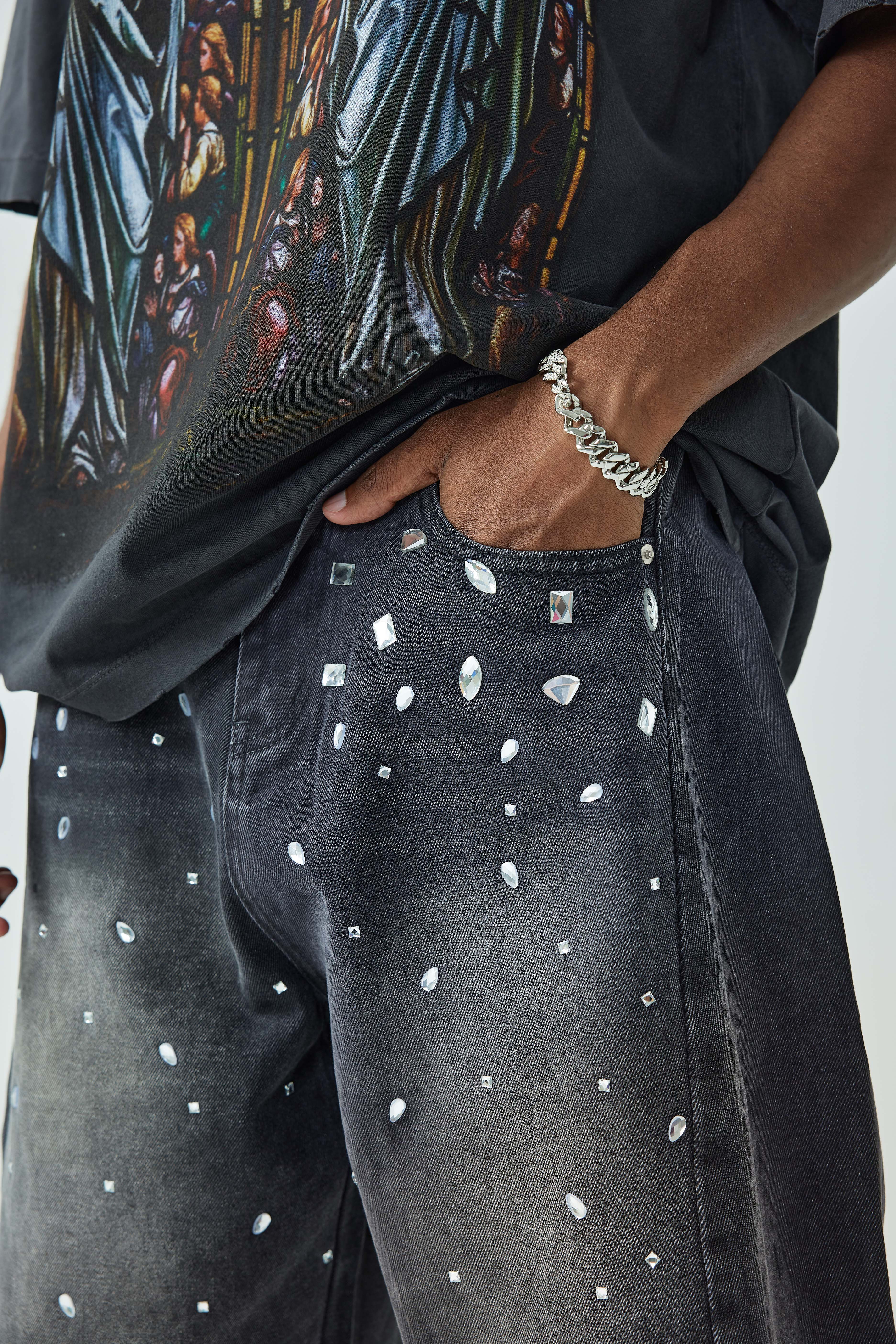 Sparkling Crystal Denim Shorts-197 - Image 3