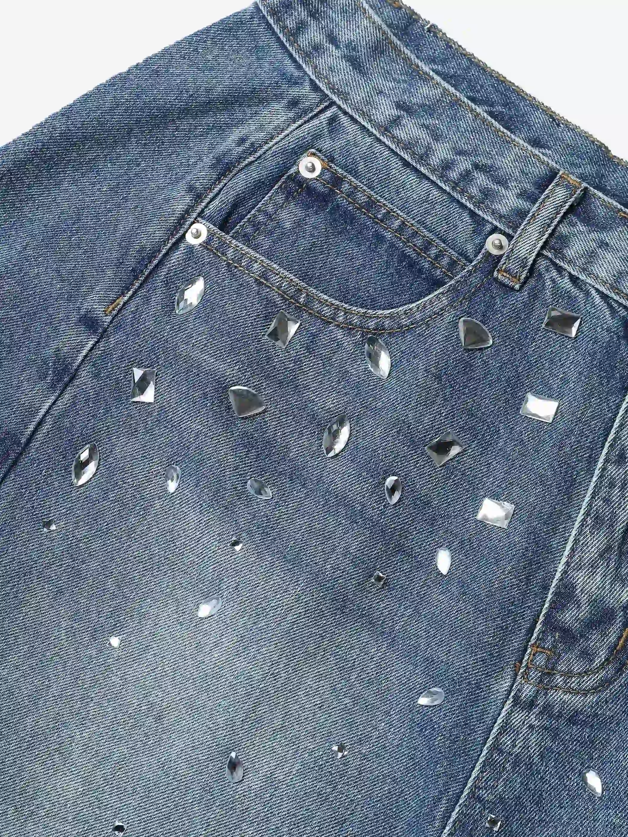Sparkling Crystal Denim Shorts-197 - Image 7